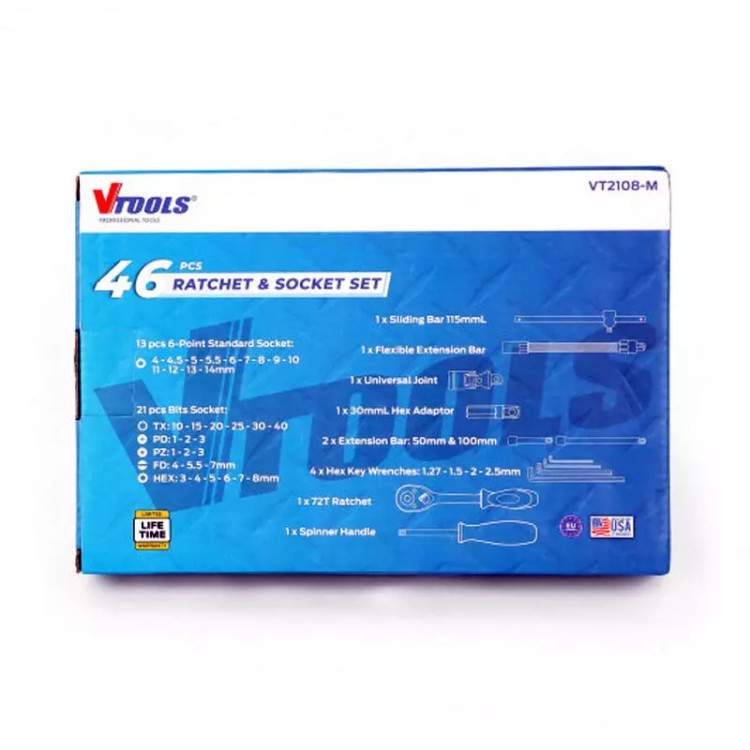 جعبه بکس وی تولز 1/4 اینچ مدل VT2108-M