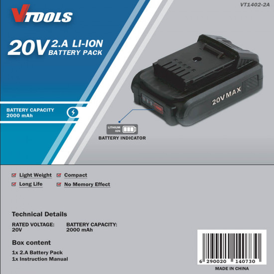 باتری لیتیوم یونی 2.0 آمپر ساعتی وی تولز مدل VT1402-2A